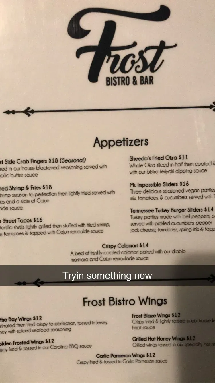 Frost Bistro Menu - Updated October 2025