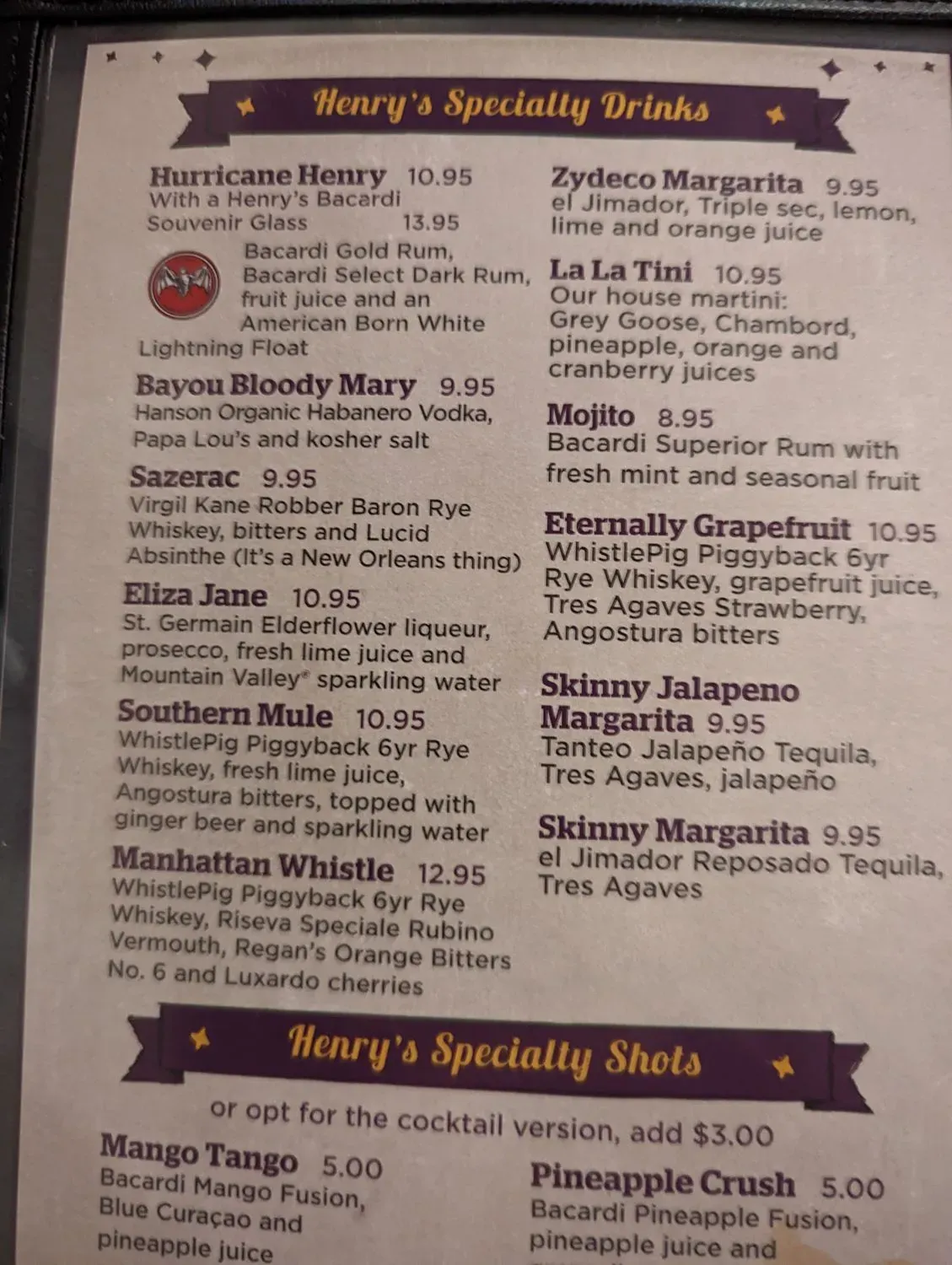 Henry's Louisiana Grill Menu - Updated November 2025