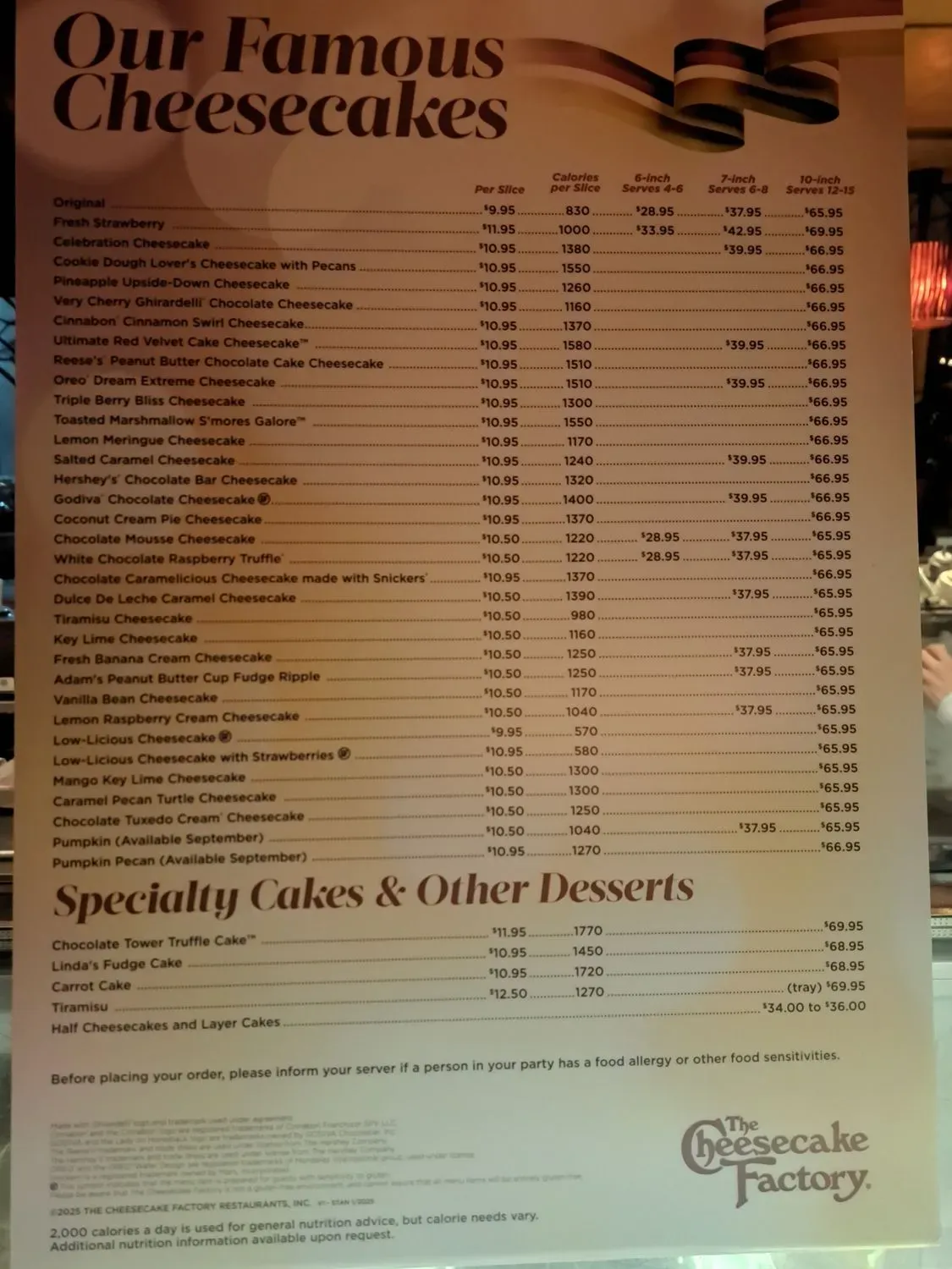 The Cheesecake Factory Menu - Updated November 2025