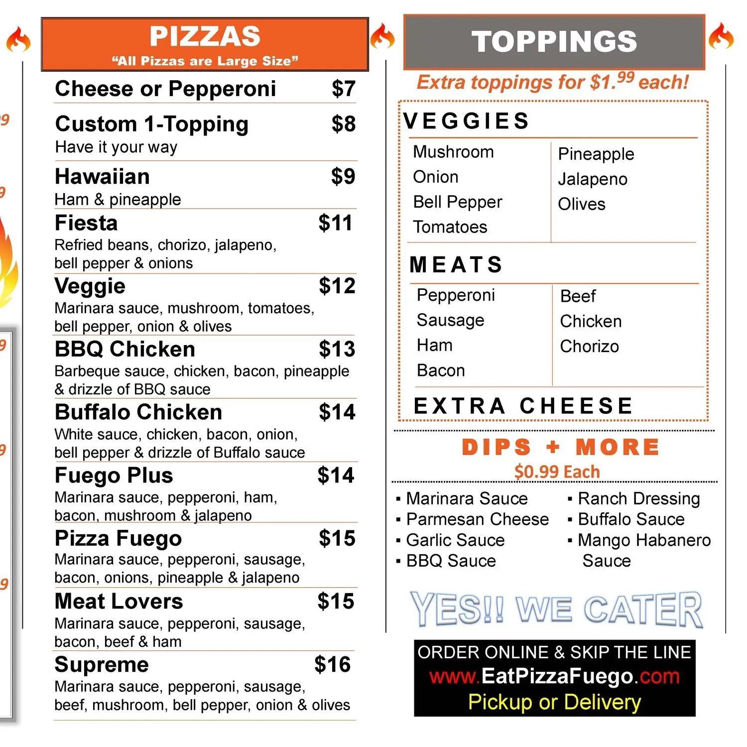 Pizza Fuego Menu - Updated November 2025