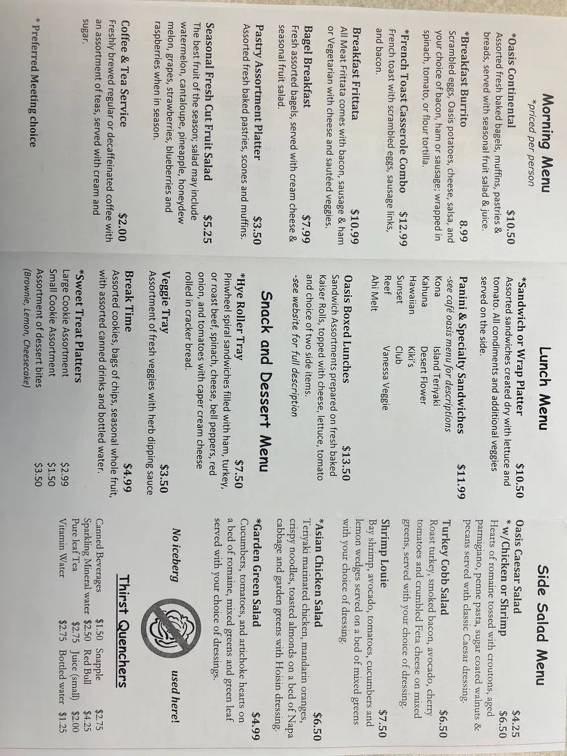 Cafe Oasis Menu - Updated November 2025