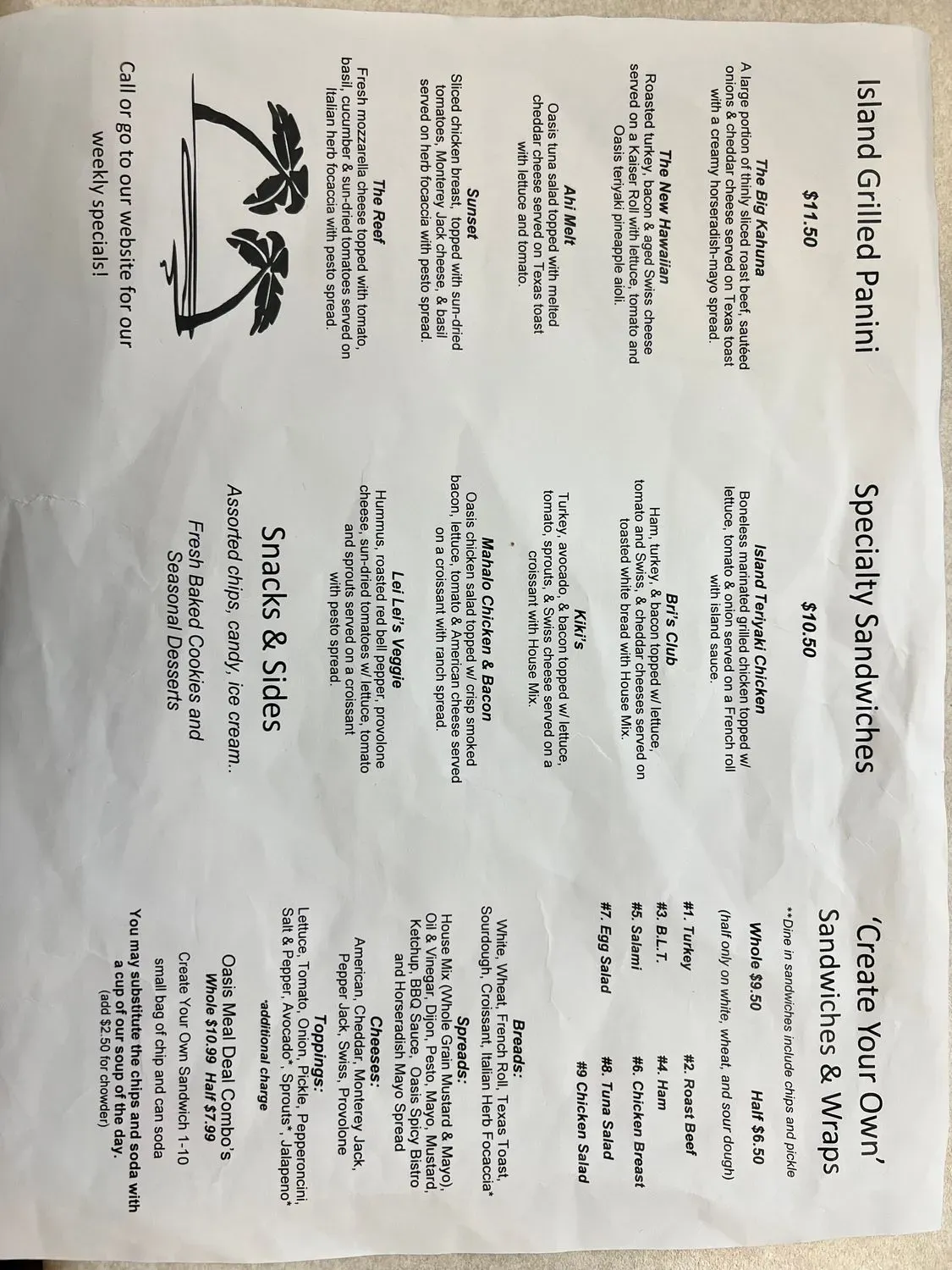 Cafe Oasis Menu - Updated November 2025