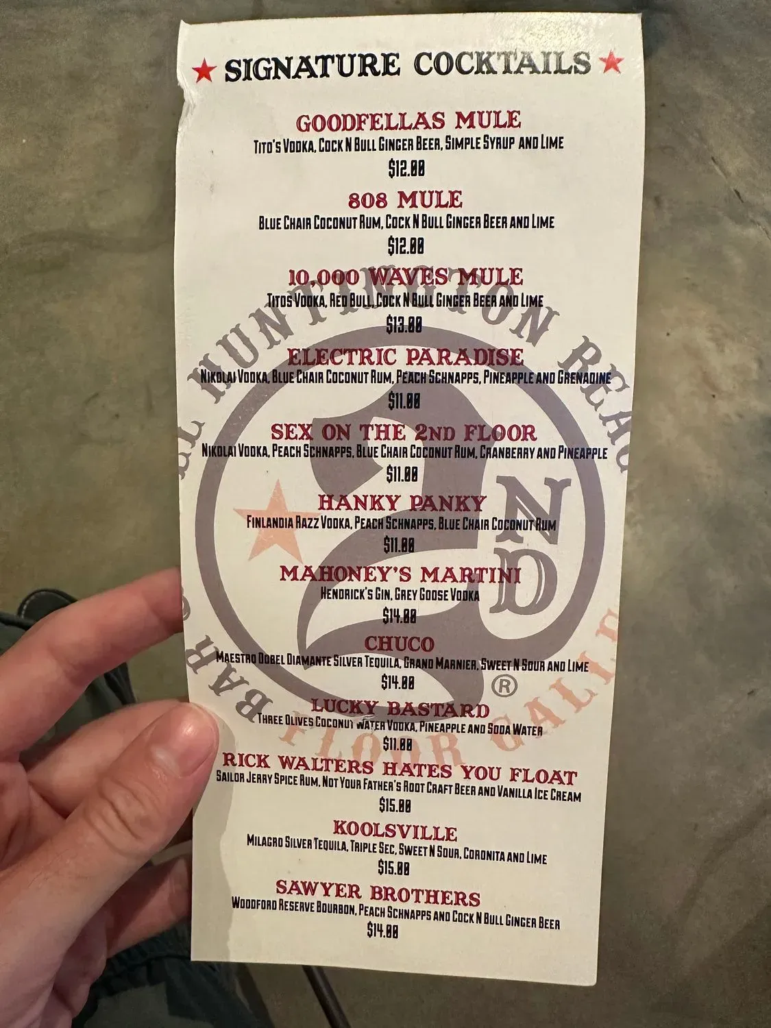 2nd Floor Menu - Updated November 2025