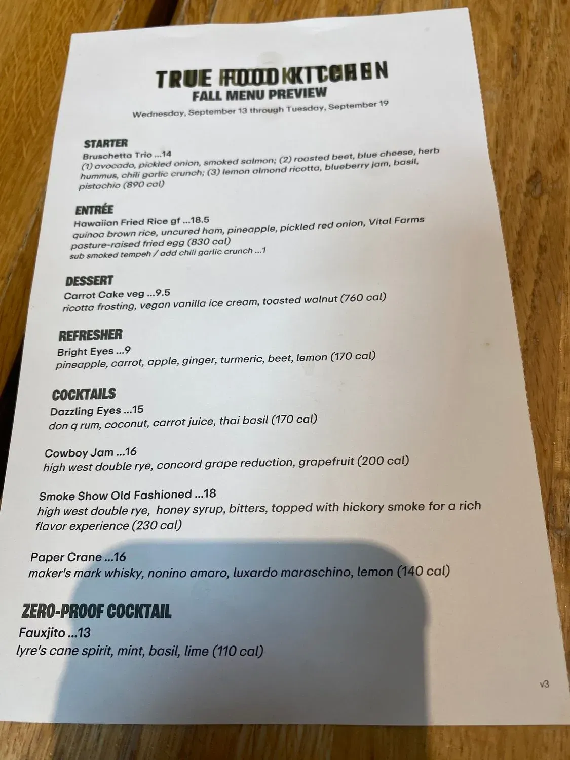True Food Kitchen Menu - Updated November 2025