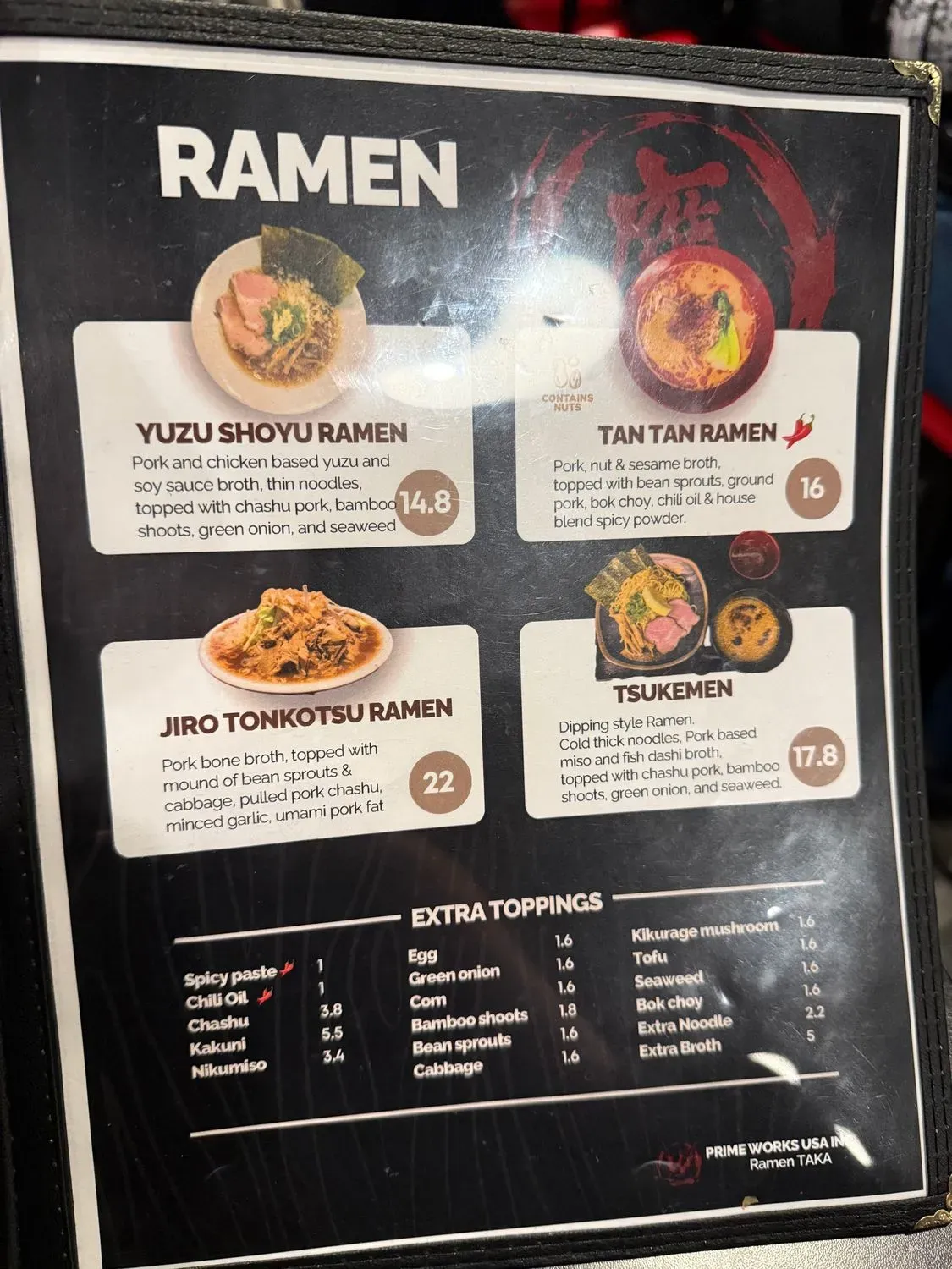 Ramen Taka Menu - Updated November 2025