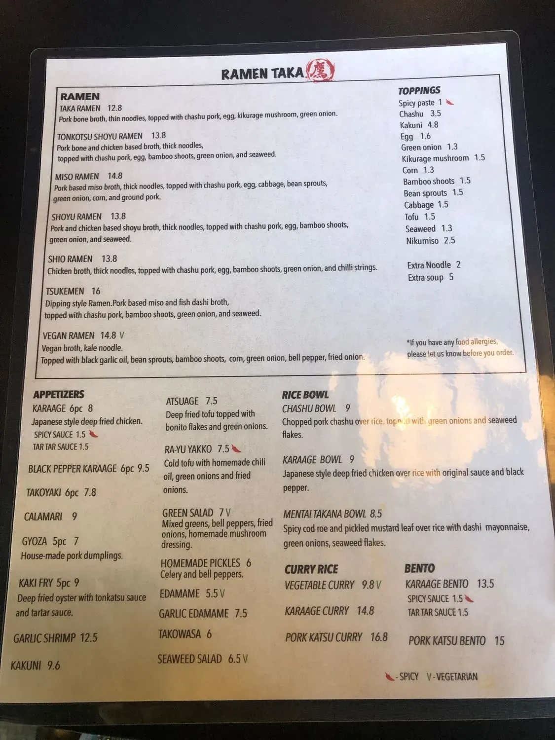 Ramen Taka Menu - Updated November 2025
