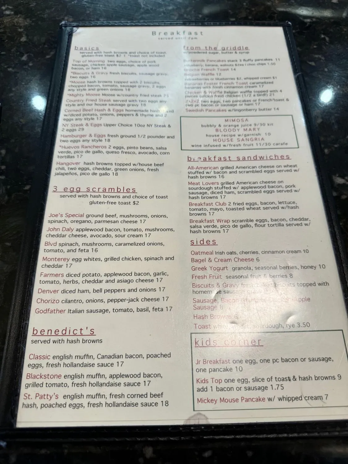 Boulevard Cafe Menu - Updated November 2025