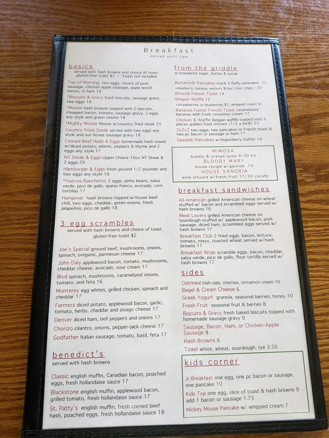 Boulevard Cafe Menu - Updated November 2025