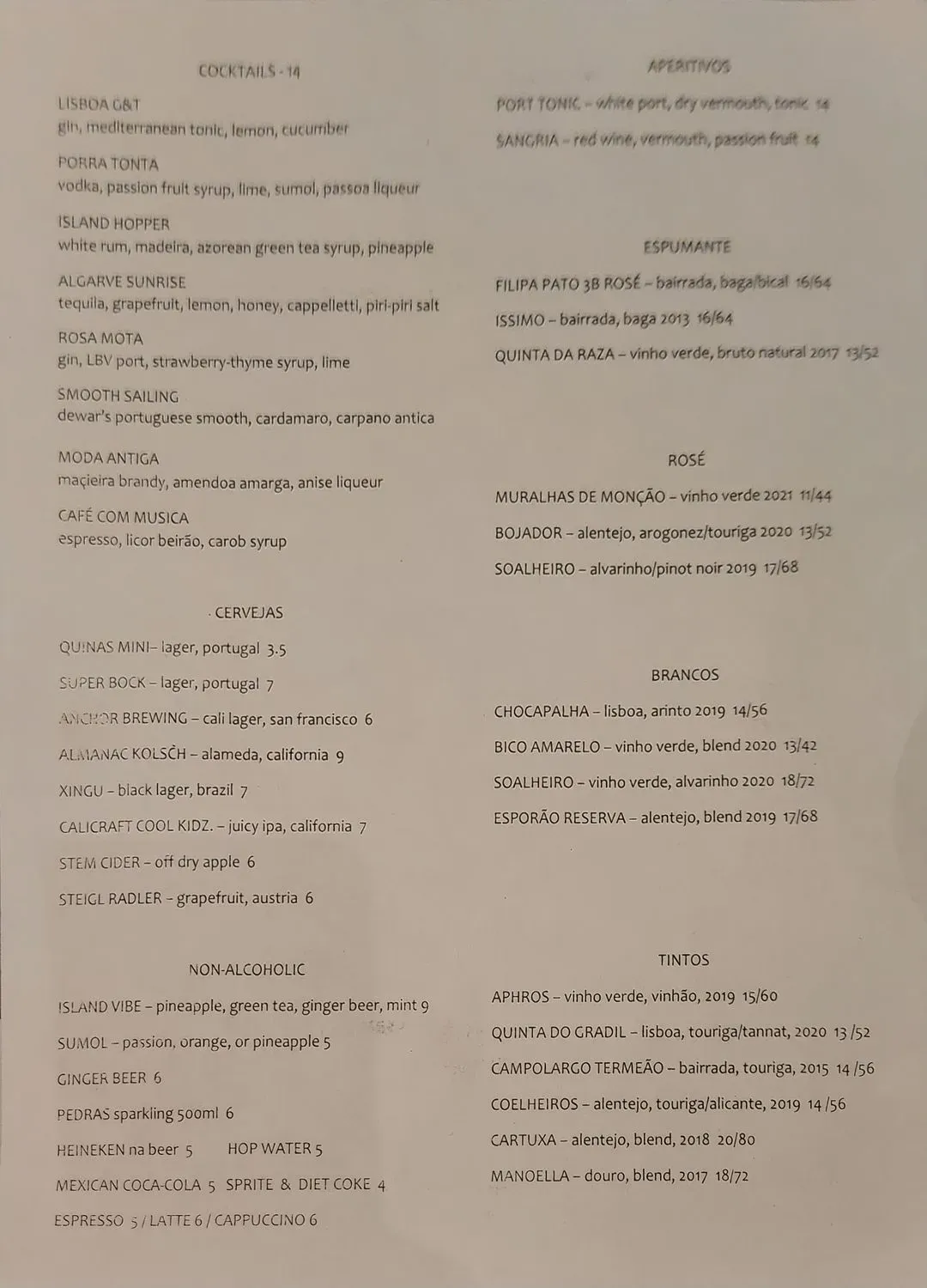 Uma Casa Menu - Updated November 2025