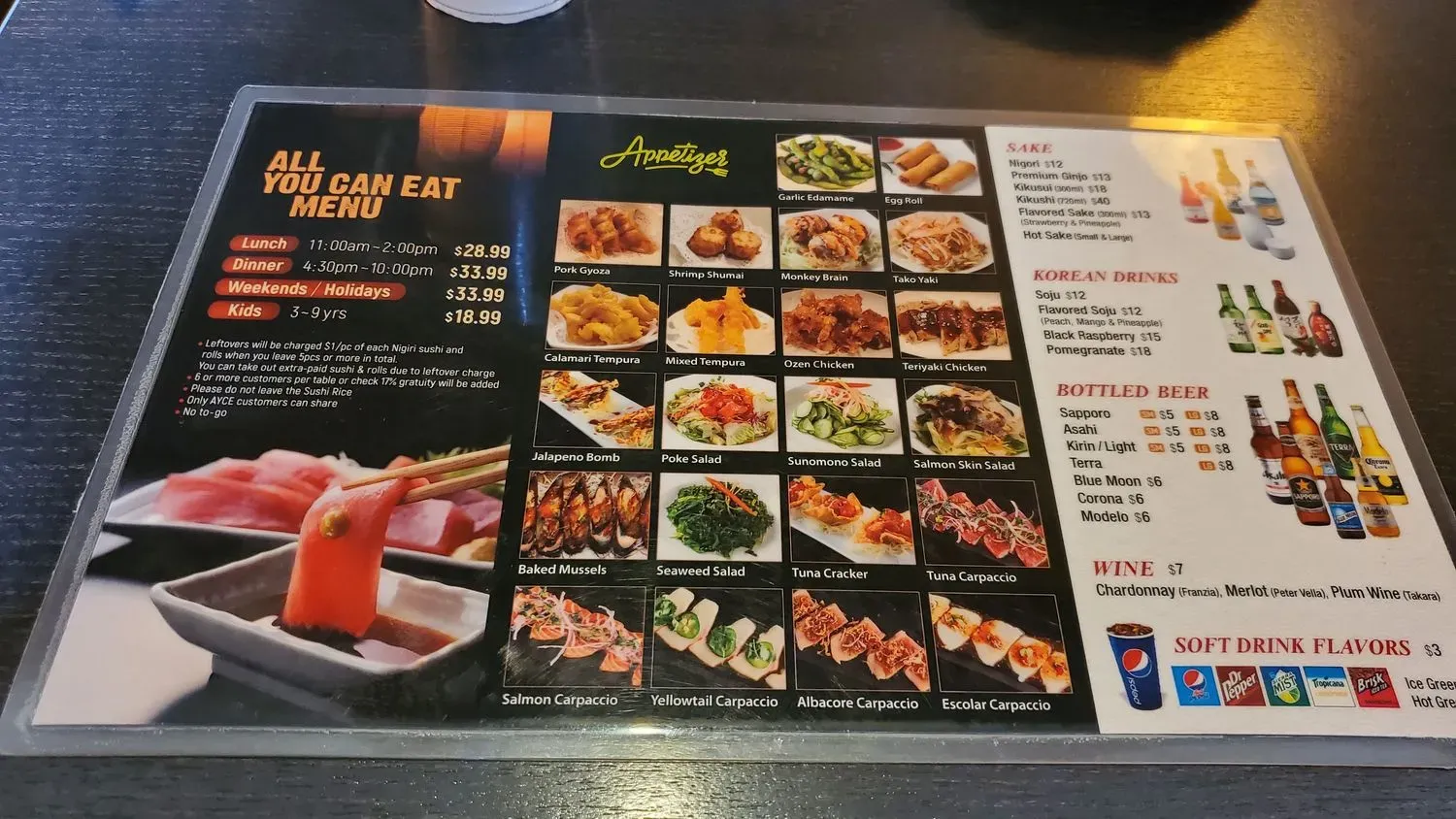 Ozen Sushi Menu - Updated November 2025