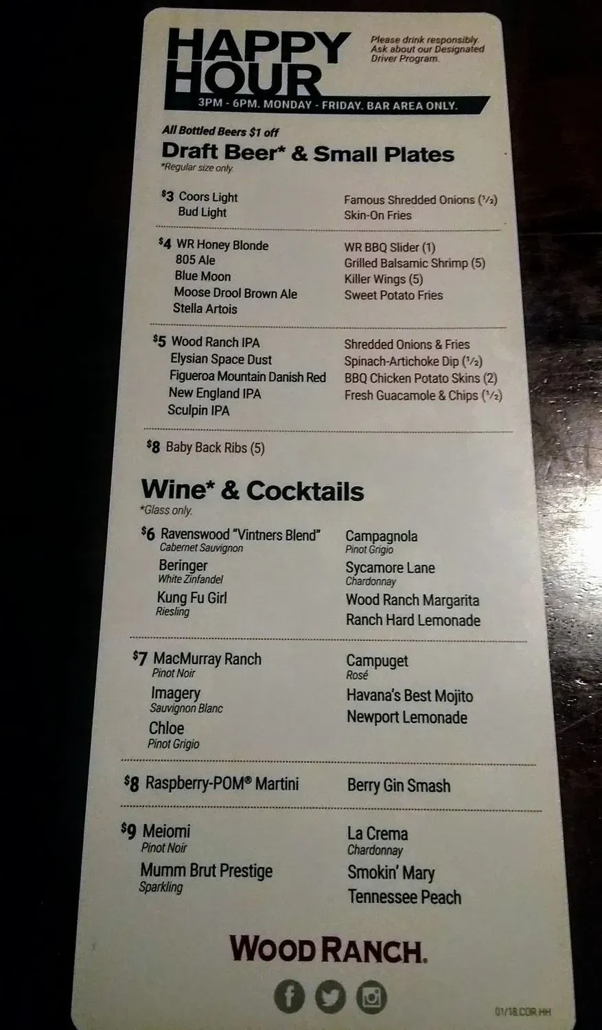 Wood Ranch Menu - Updated November 2025