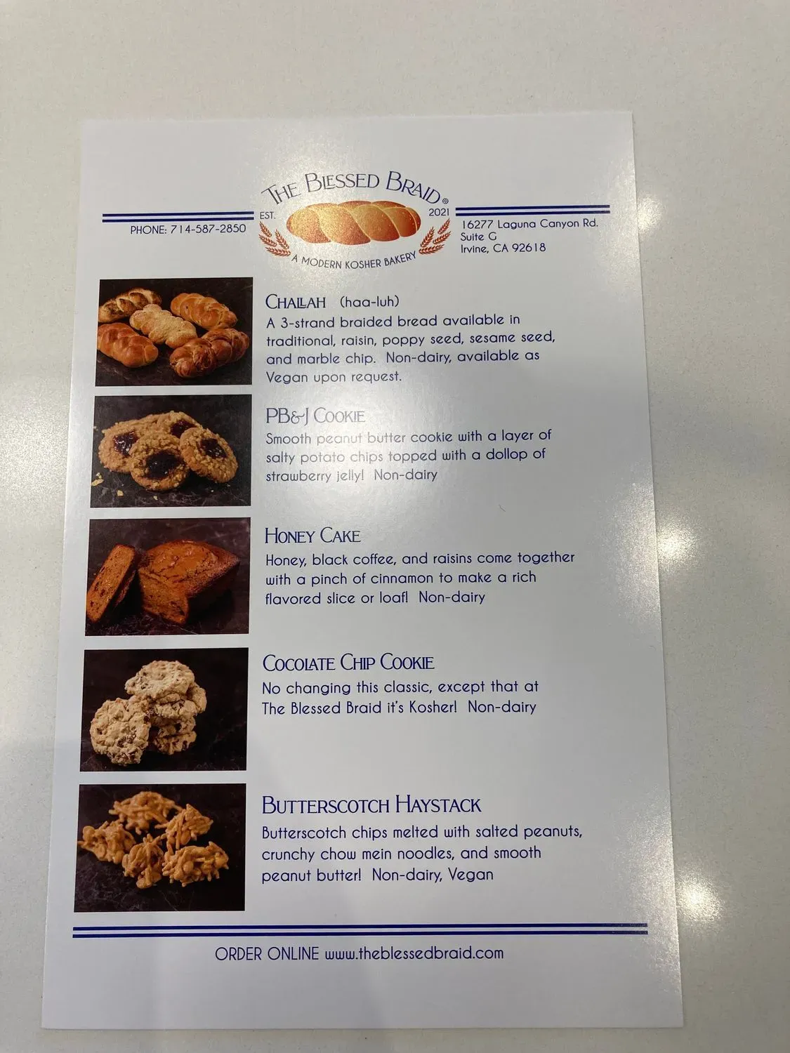 The Blessed Braid Menu - Updated November 2025