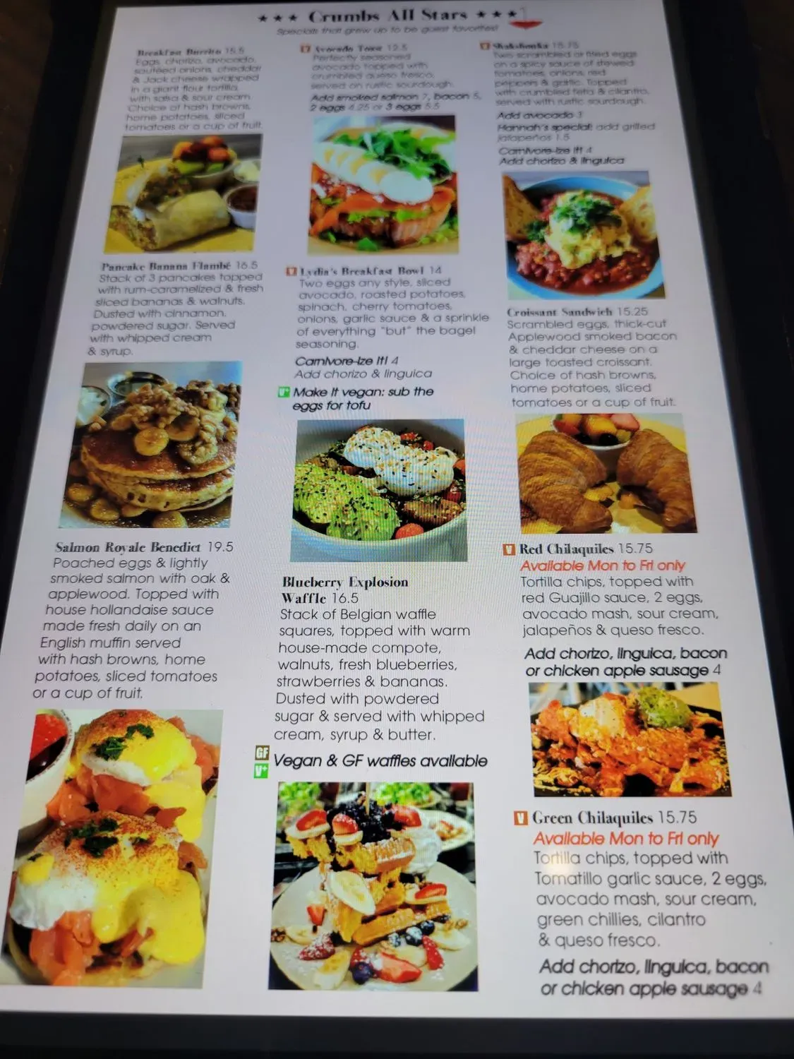 Crumbs Breakfast, Lunch & Bar Menu - Updated November 2025