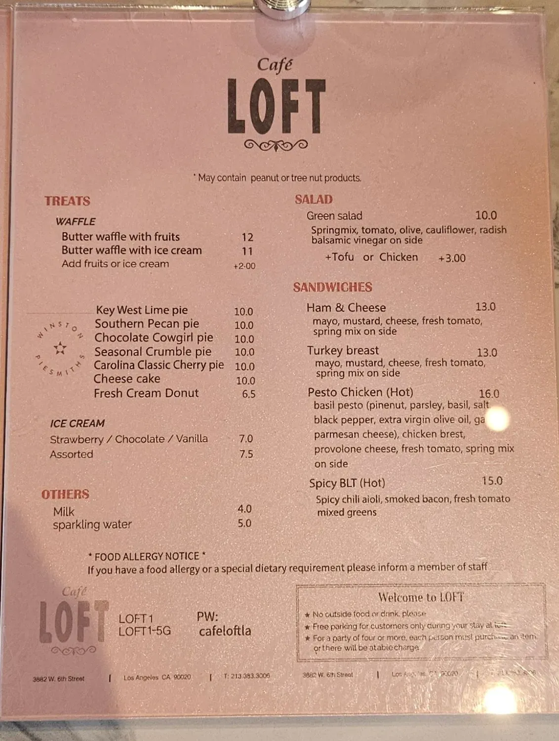 Cafe Loft Menu - Updated November 2025