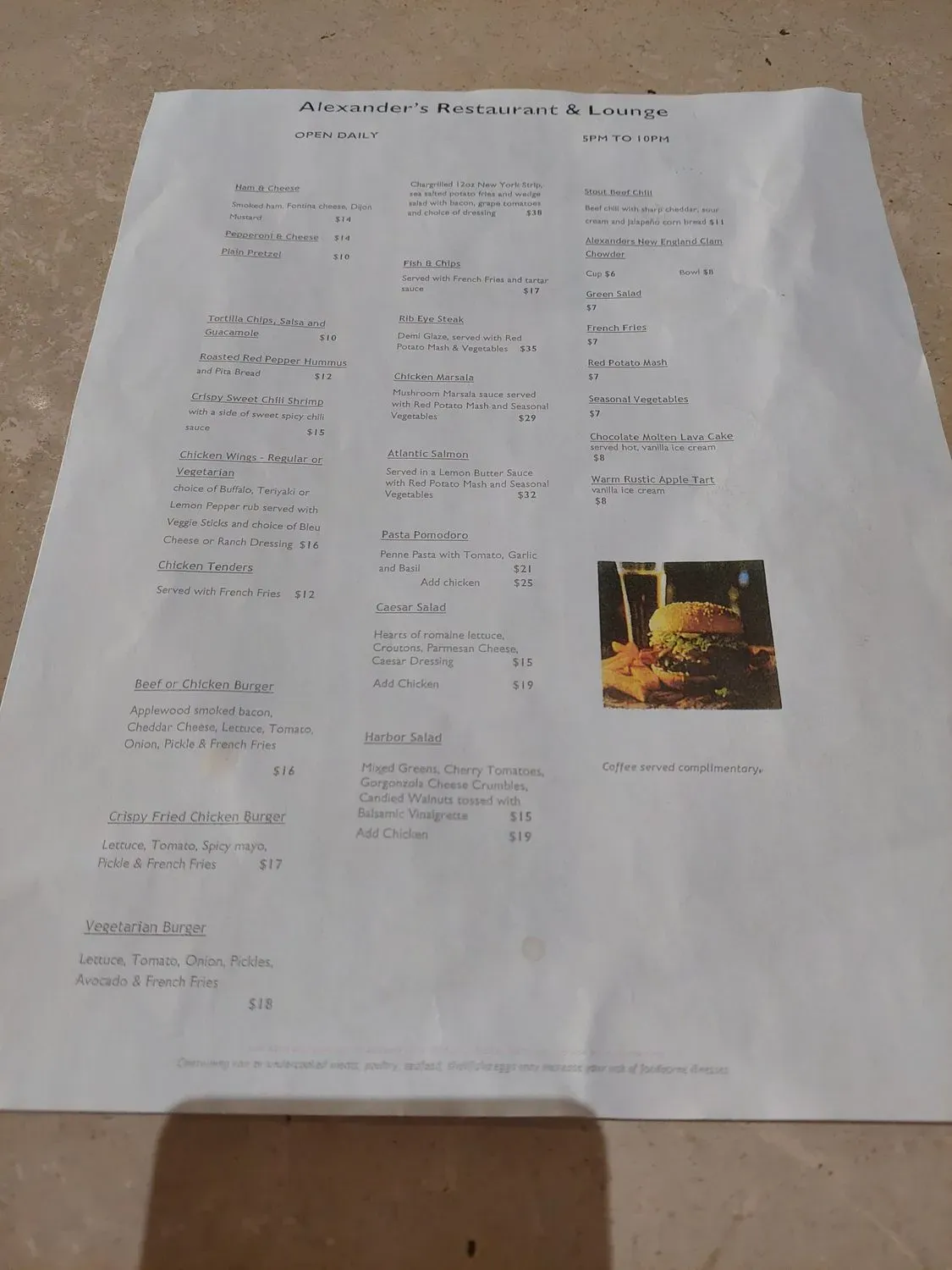 Alexander's Restaurant & Lounge Menu - Updated November 2025