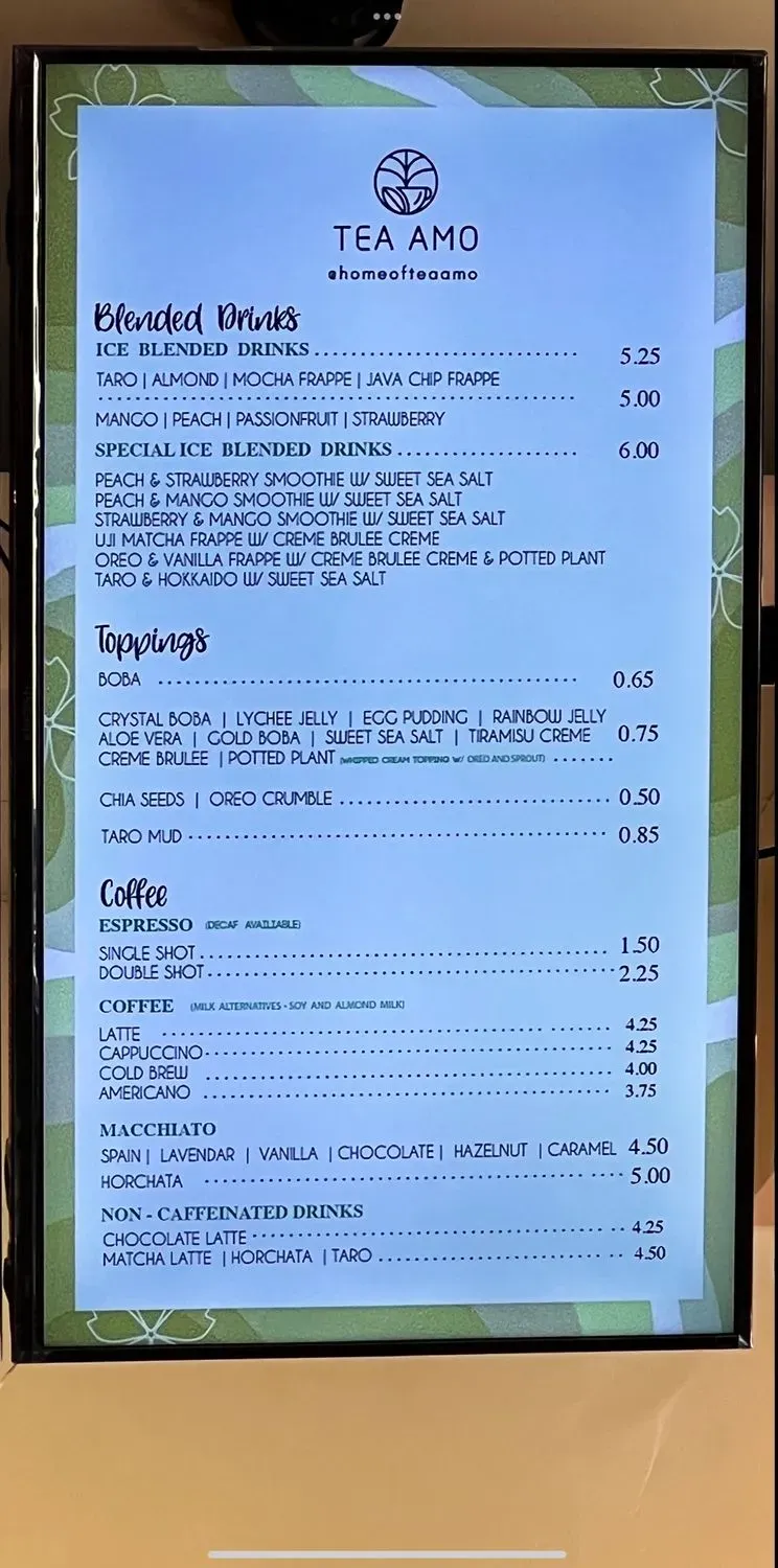 Tea Amo Menu - Updated November 2025