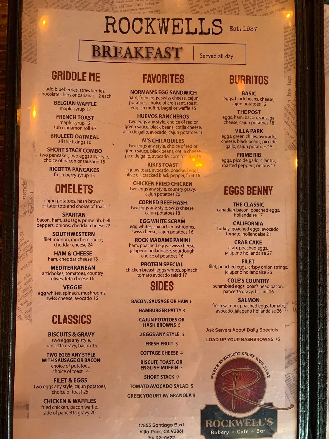 Rockwell's Cafe & Bakery Menu - Updated November 2025