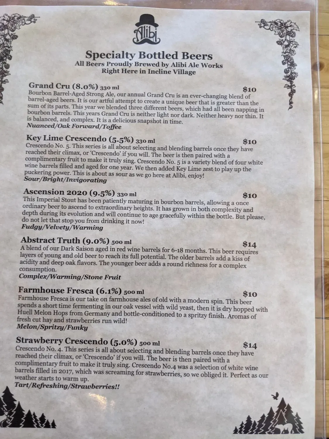 Alibi Ale Works - Incline Public House Menu - Updated November 2025