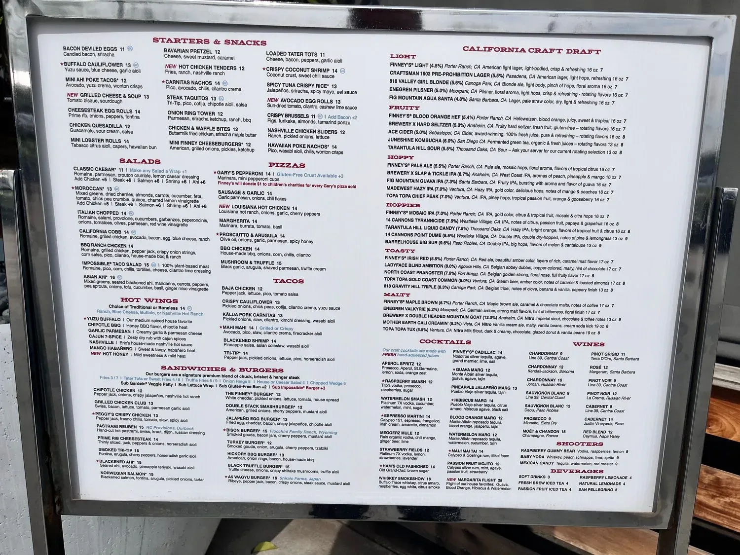 Finney's Crafthouse - Porter Ranch Menu - Updated November 2025
