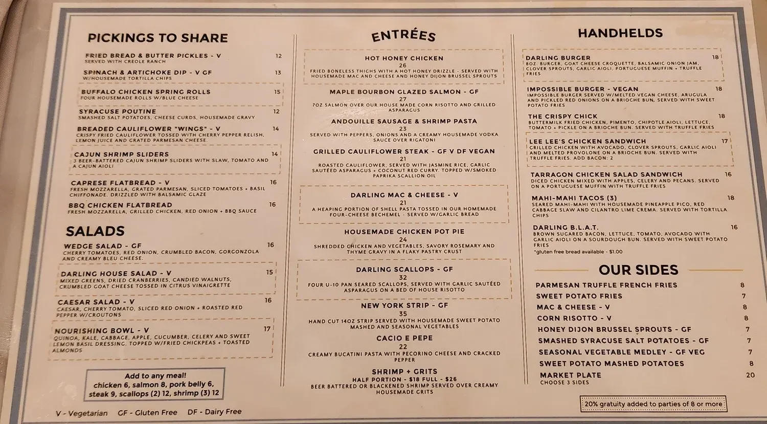 Oh My Darling Menu - Updated November 2025