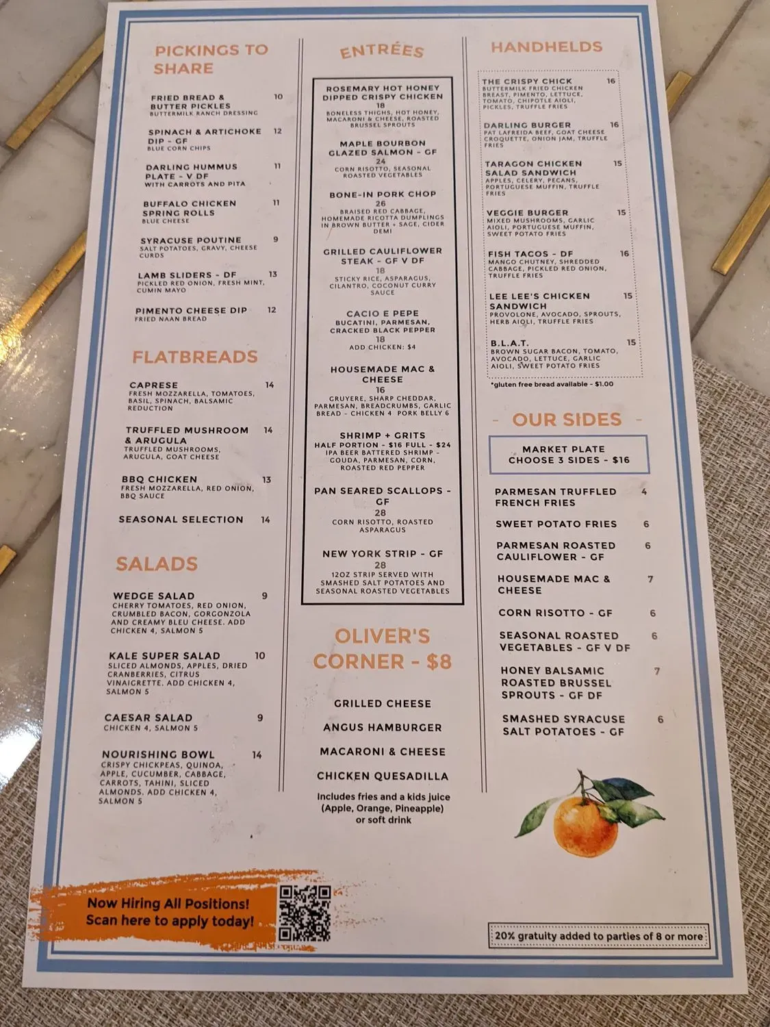Oh My Darling Menu - Updated November 2025
