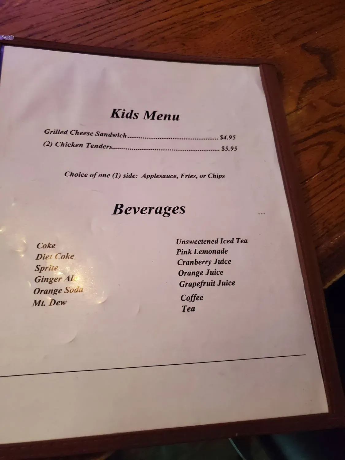 Choconut Inn Menu - Updated November 2025