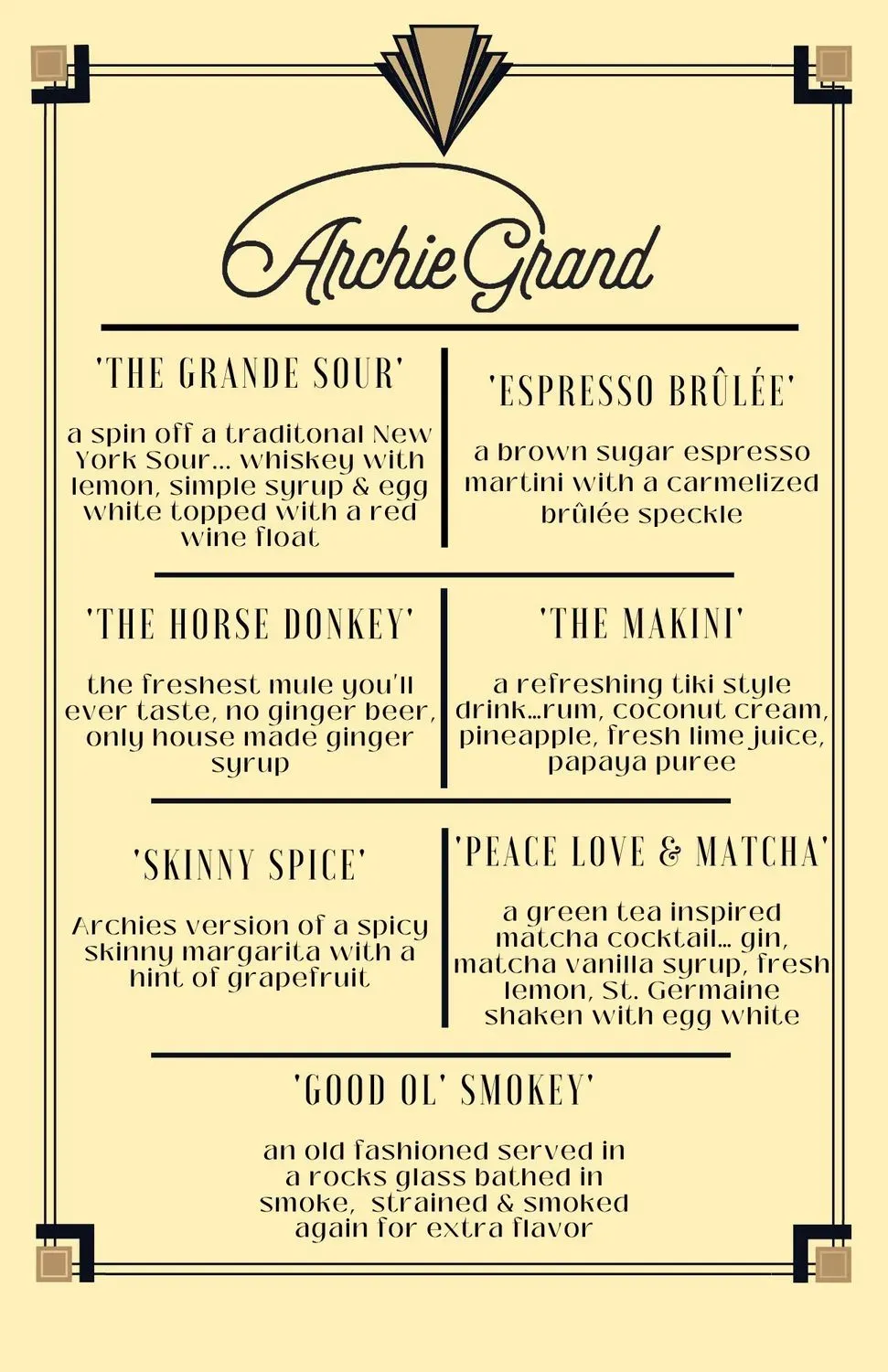 Archie Grand Menu - Updated November 2025