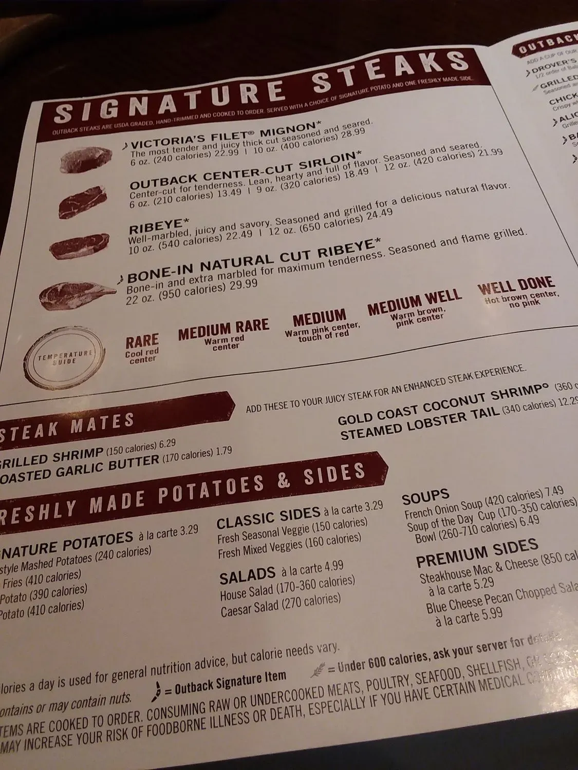 Outback Steakhouse Menu - Updated November 2025