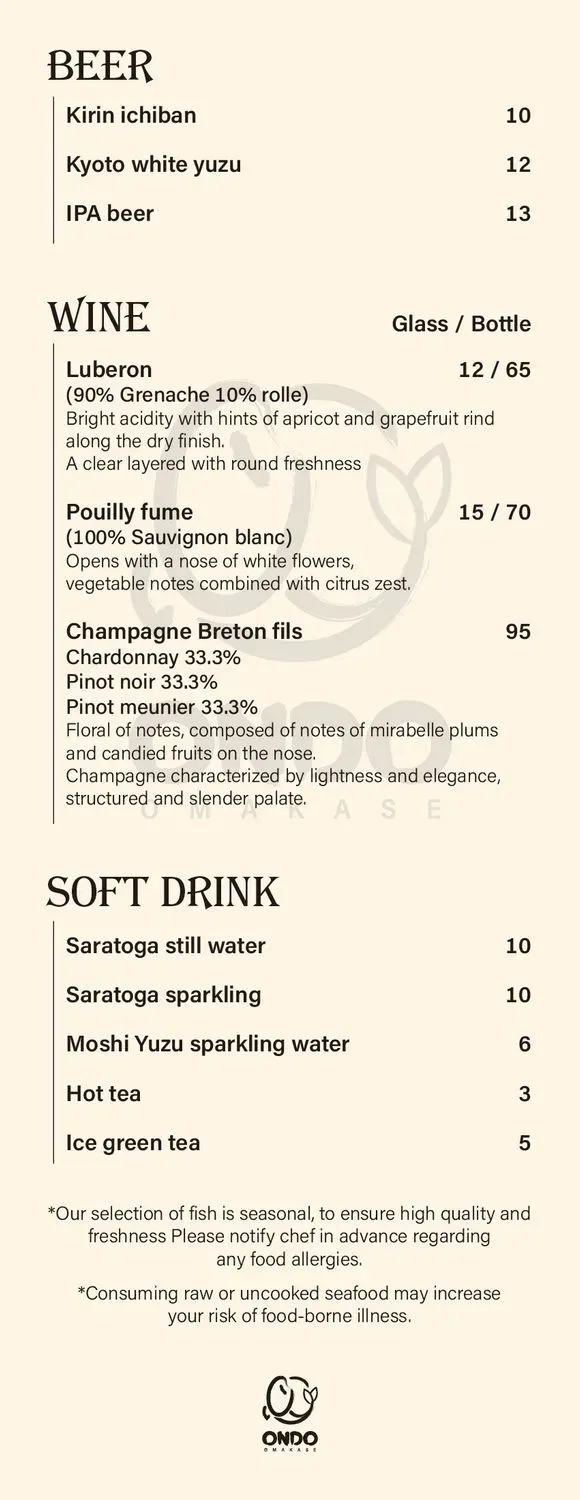 Ondo Omakase Menu - Updated November 2025