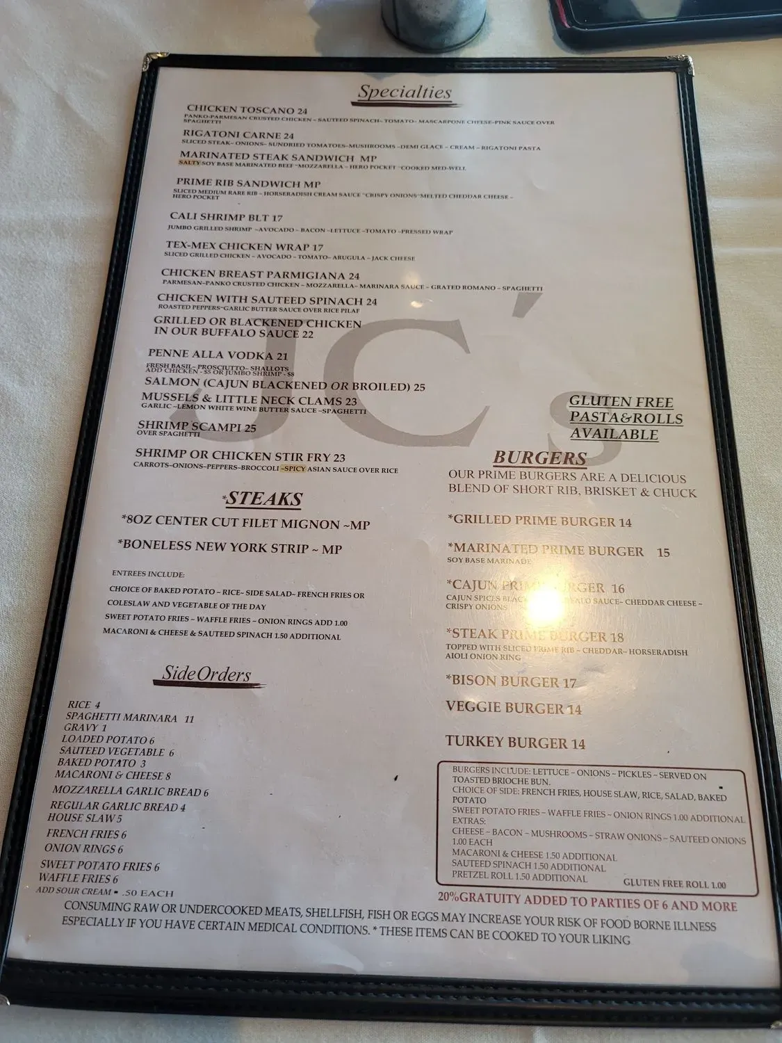 JC's Restaurant Manorville Menu - Updated November 2025