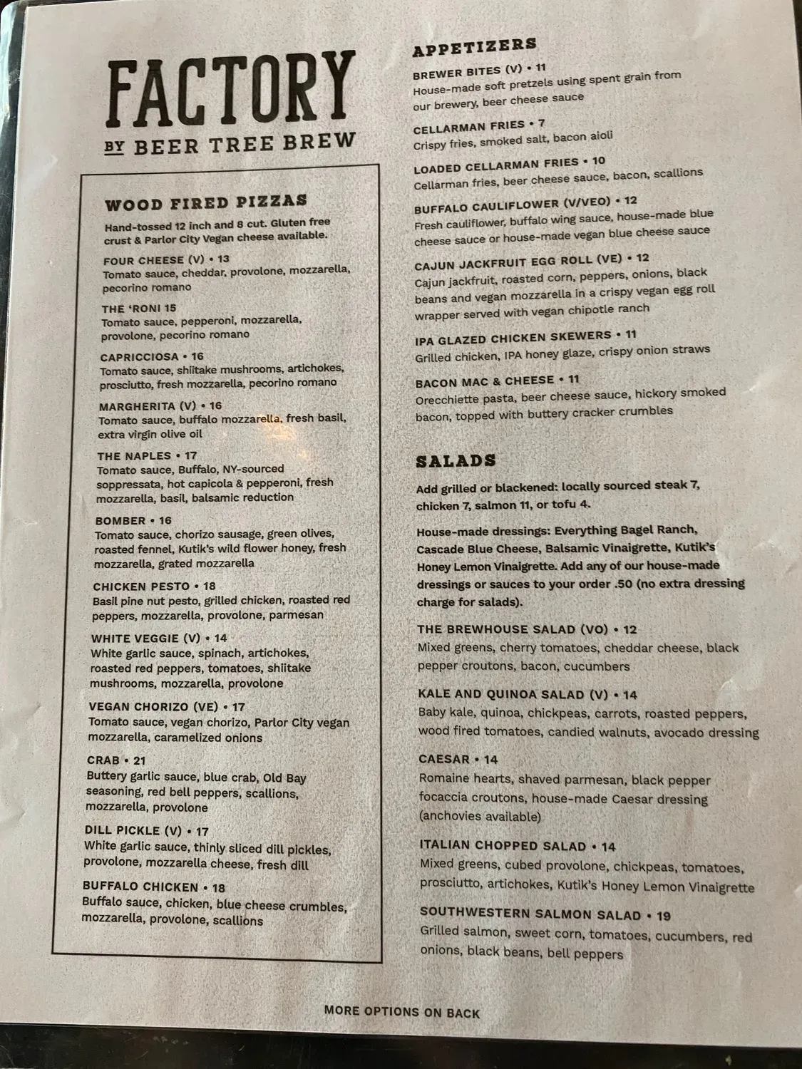 Factory by Beer Tree Brew Menu - Updated November 2025