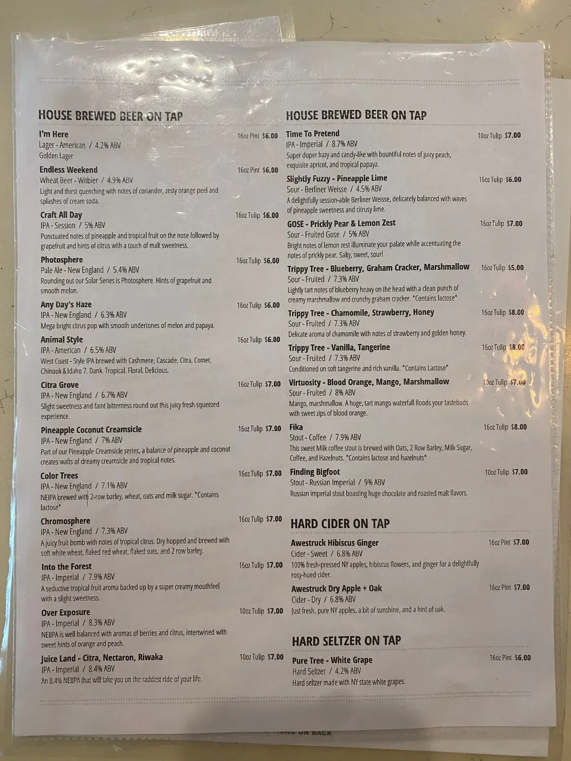 Factory by Beer Tree Brew Menu - Updated November 2025