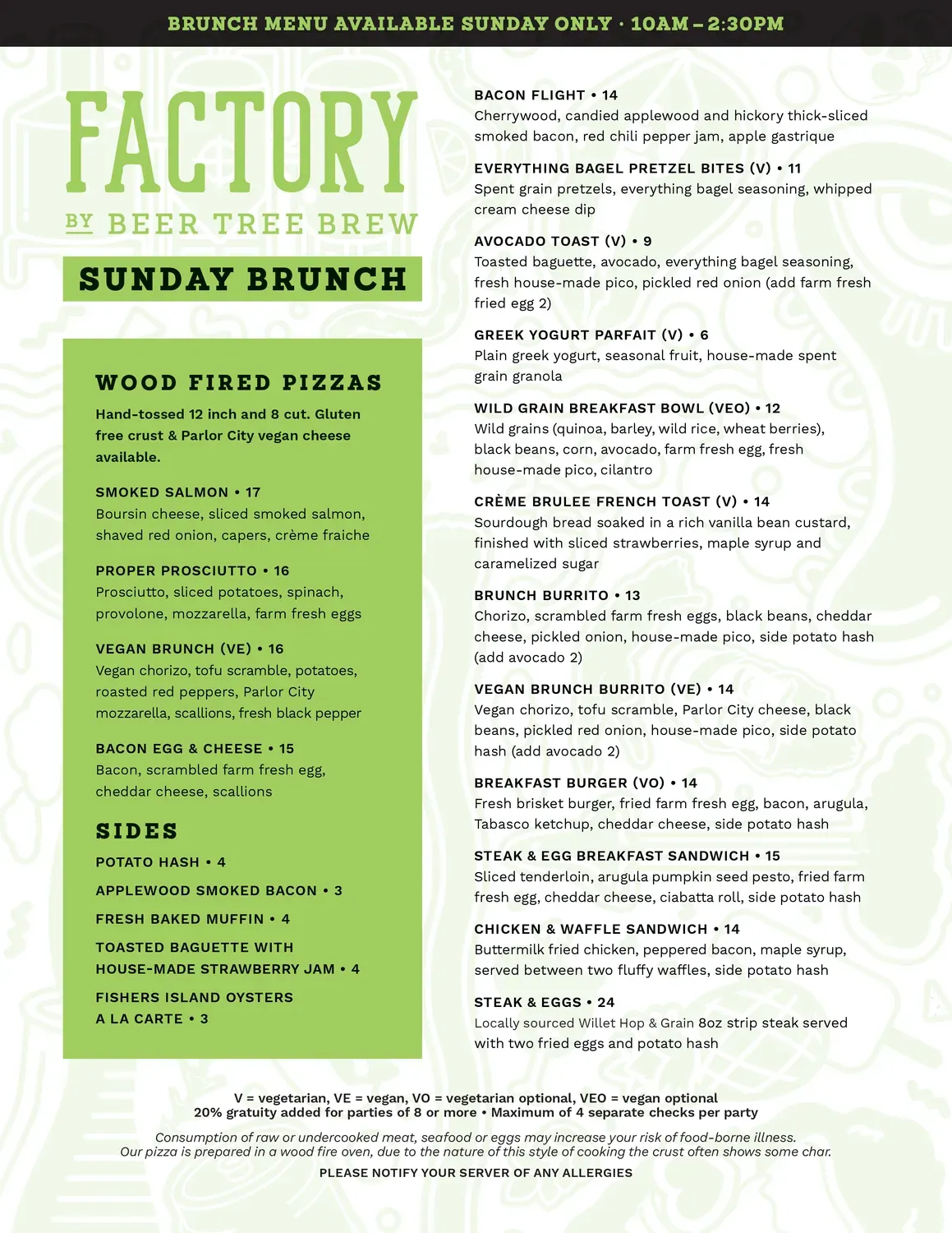 Factory by Beer Tree Brew Menu - Updated November 2025