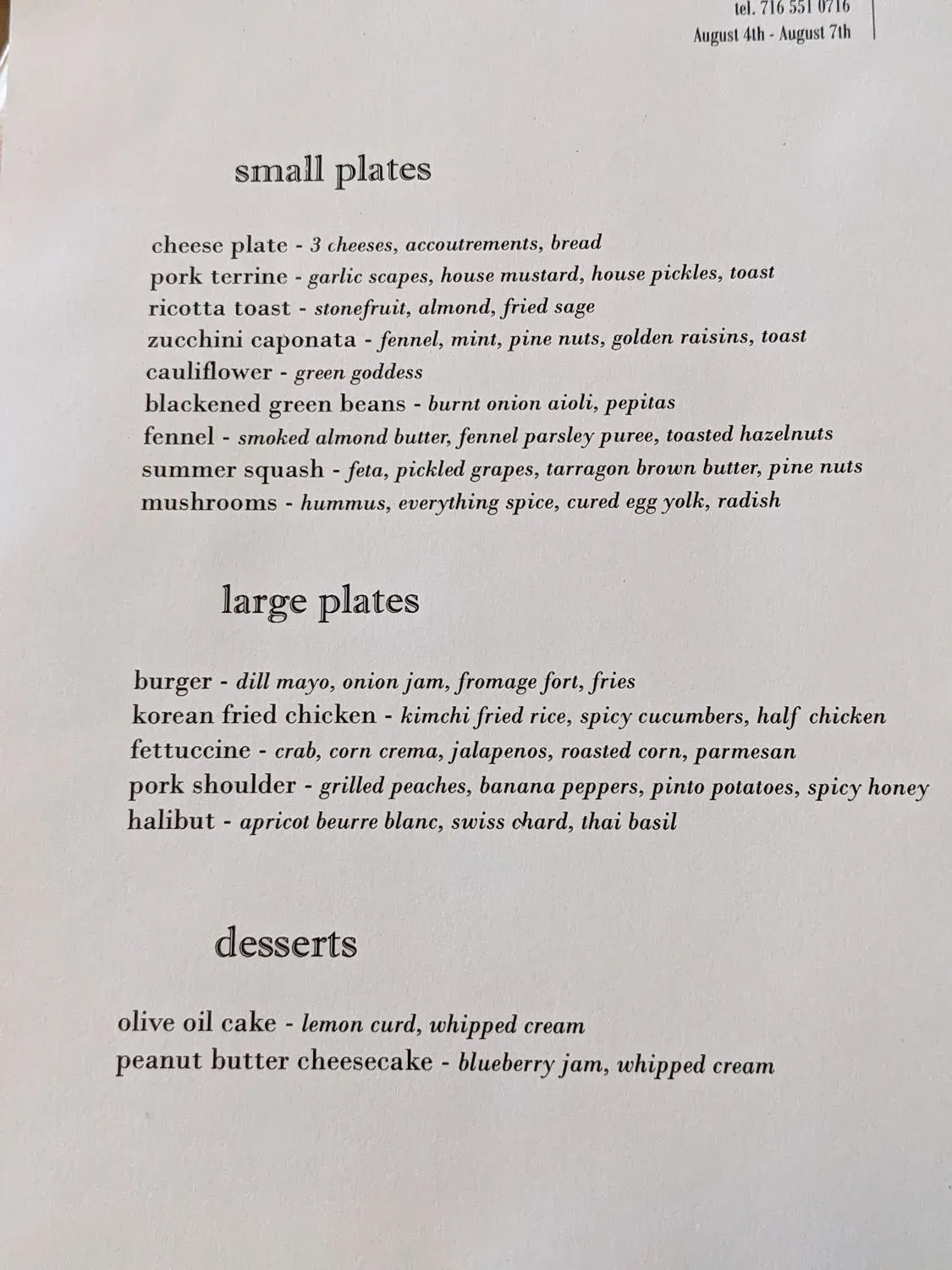 The Dapper Goose Menu - Updated November 2025