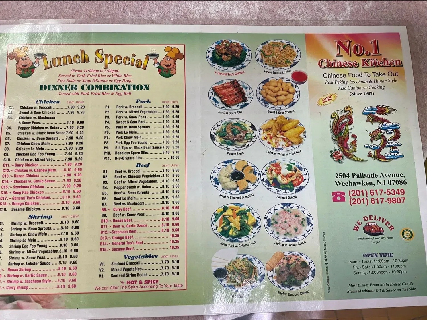 Number One Menu - Updated November 2025