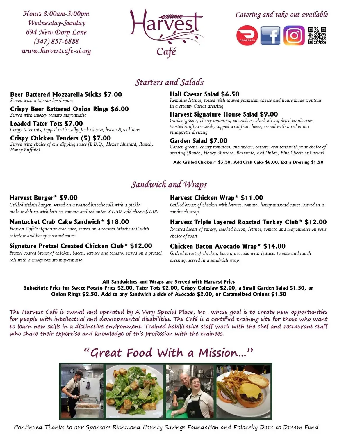 Harvest Cafe Menu - Updated November 2025