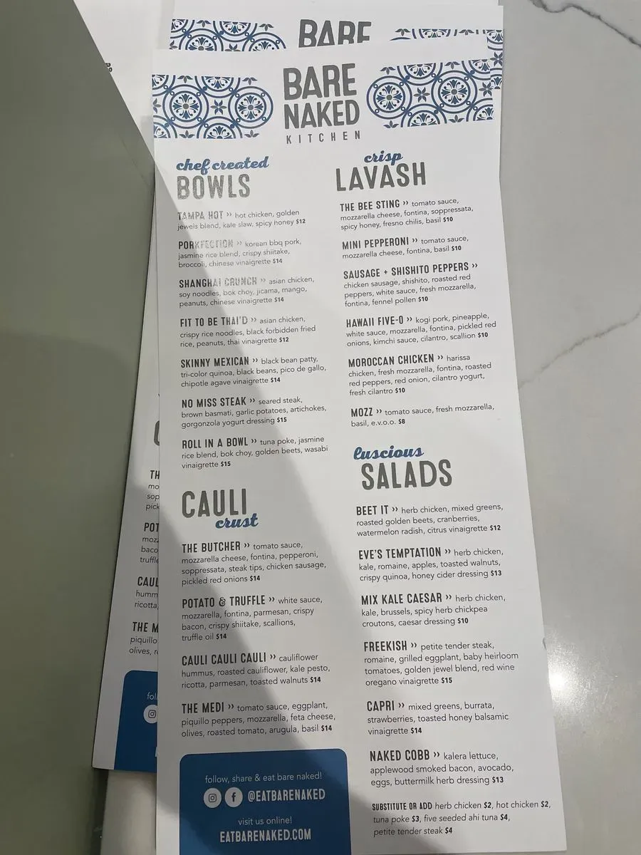 Bare Naked Kitchen Menu | Tallahassee, FL | Checkle