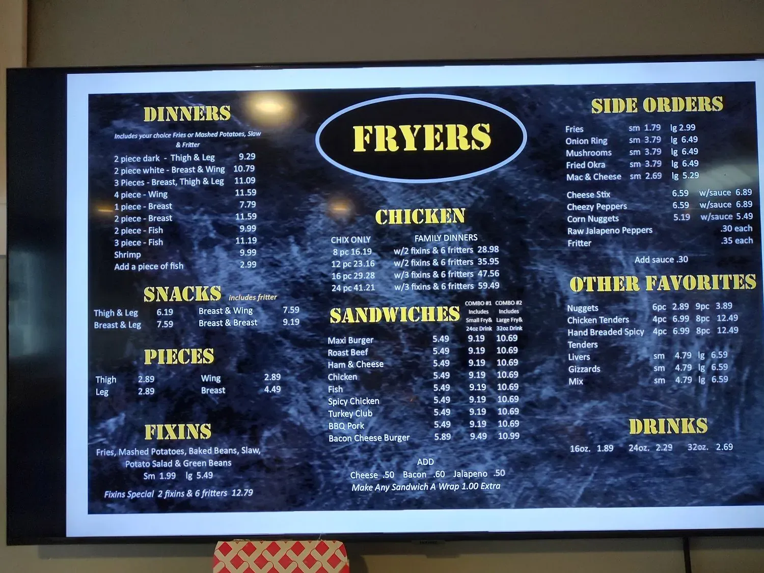 Fryer's Chicken Menu - Updated November 2025
