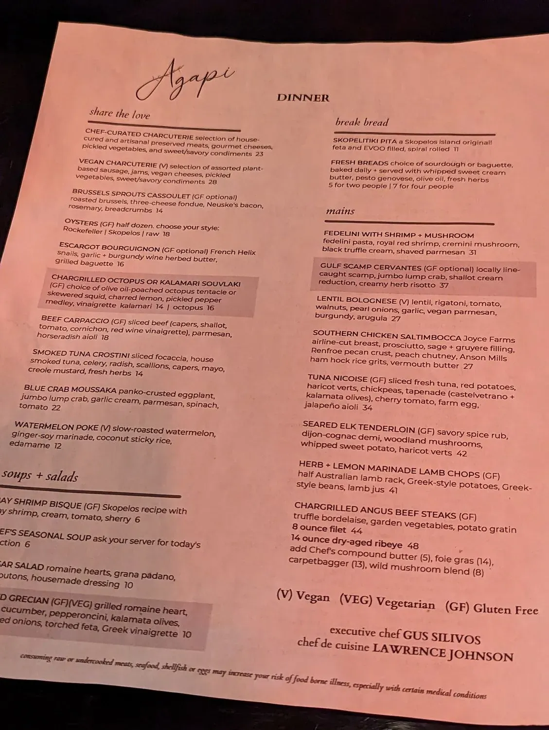 Agapi Bistro + Garden Menu - Updated November 2025