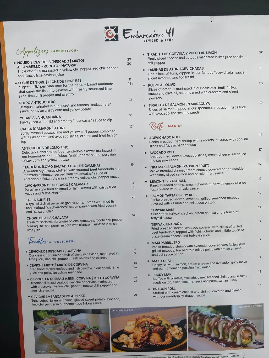 Embarcadero 41 - USA Menu - Updated August 2025