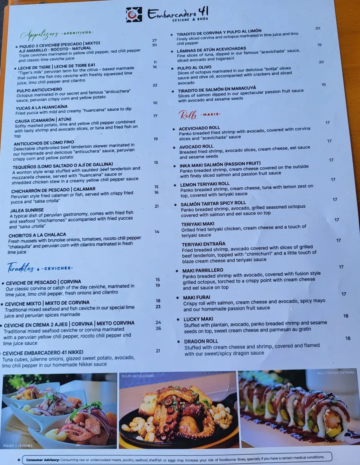 E41 - Embarcadero 41 Coral Springs Menu - Updated November 2025