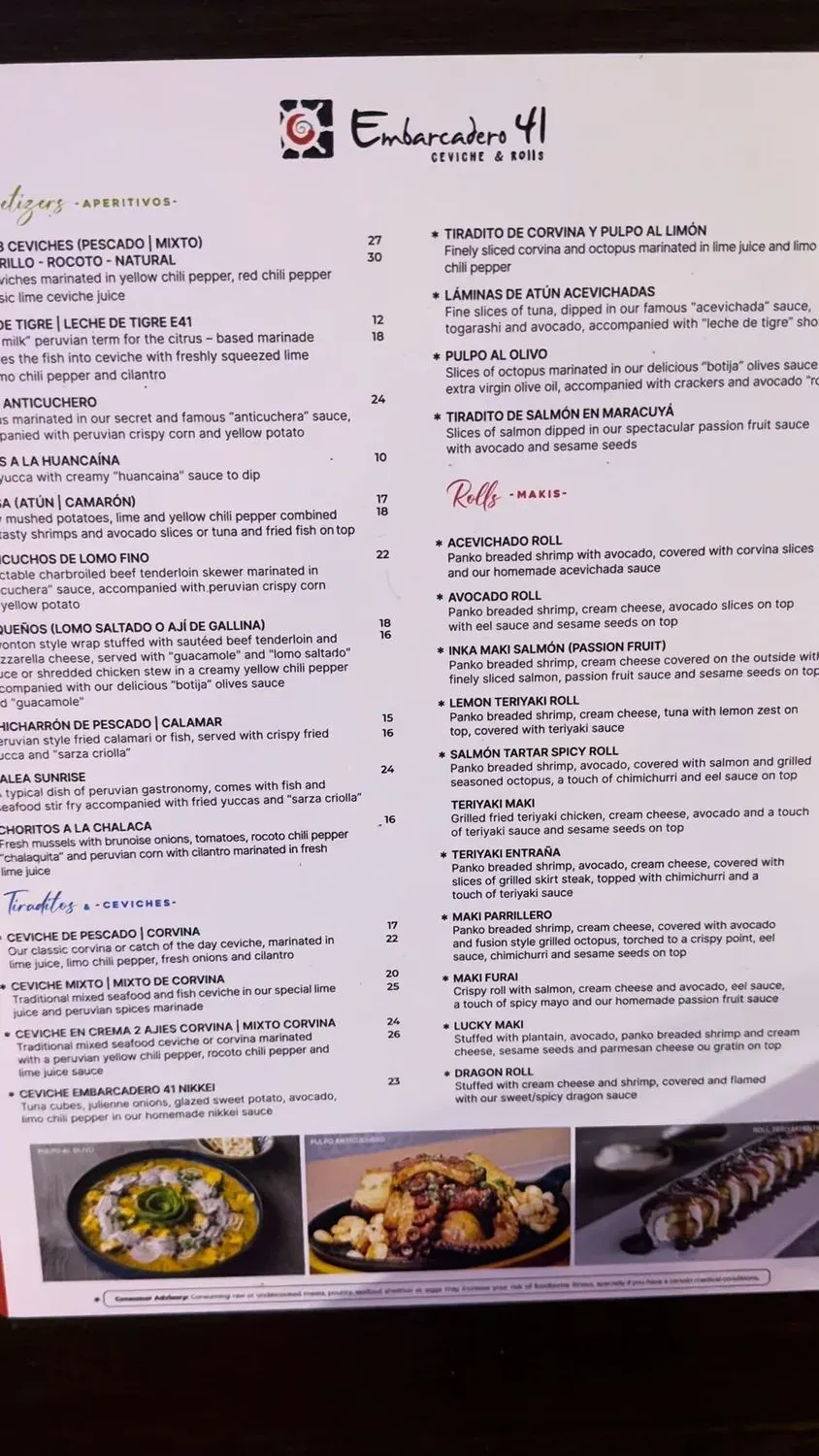 Embarcadero 41 - USA Menu - Updated August 2025