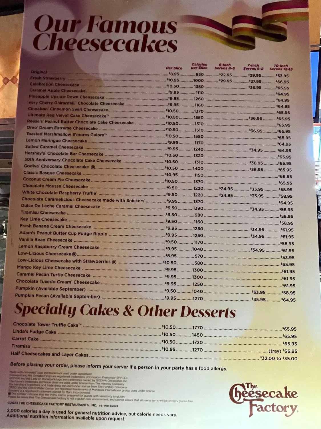 The Cheesecake Factory Menu - Updated November 2025