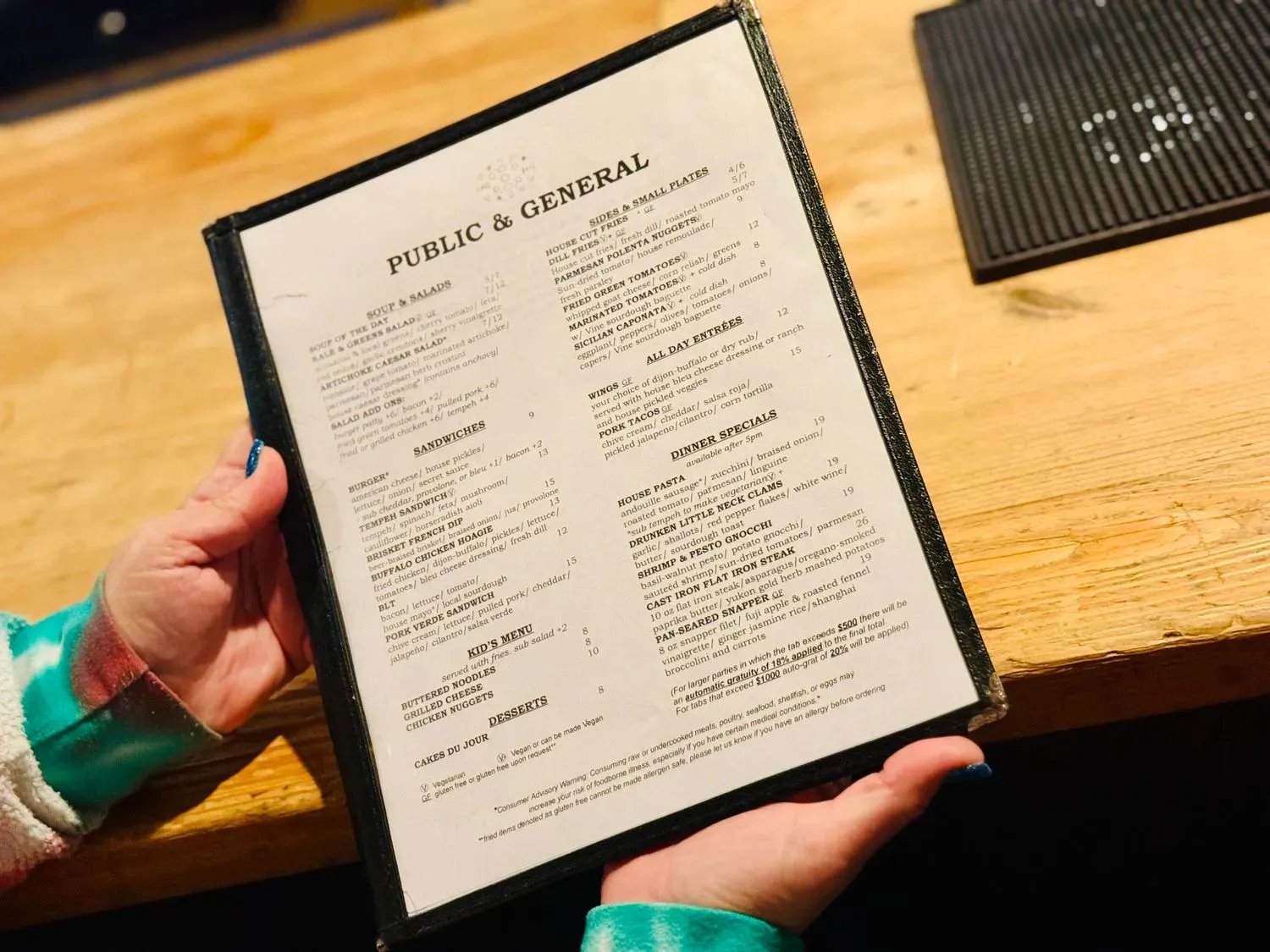 Public & General Restaurant Menu - Updated November 2025