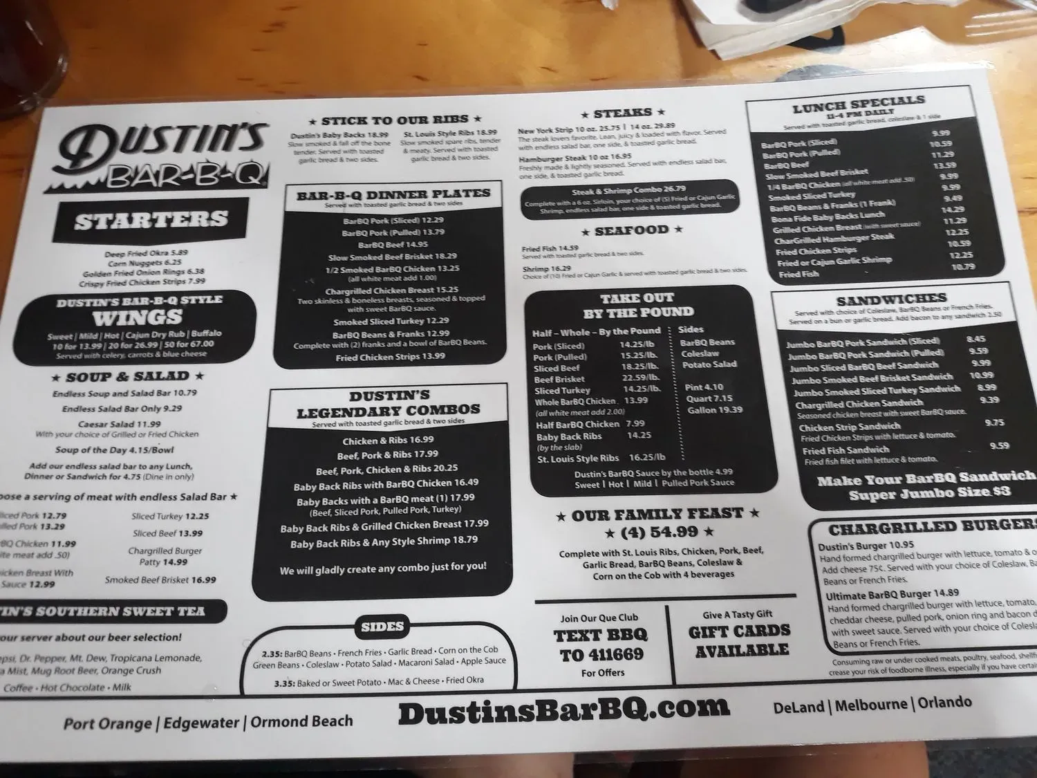 DUSTIN'S Bar-B-Q Menu - Updated November 2025