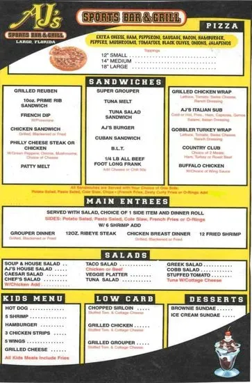 AJ's Sports Bar & Grill Menu | Largo, FL | Checkle