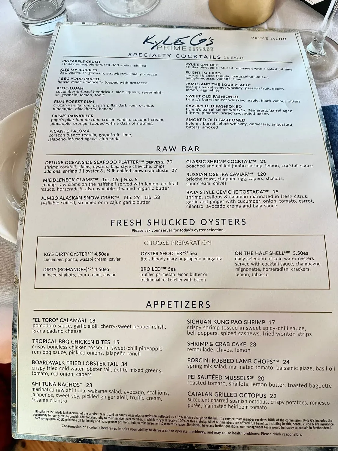 Kyle G's Prime Seafood & Steaks Menu - Updated November 2025