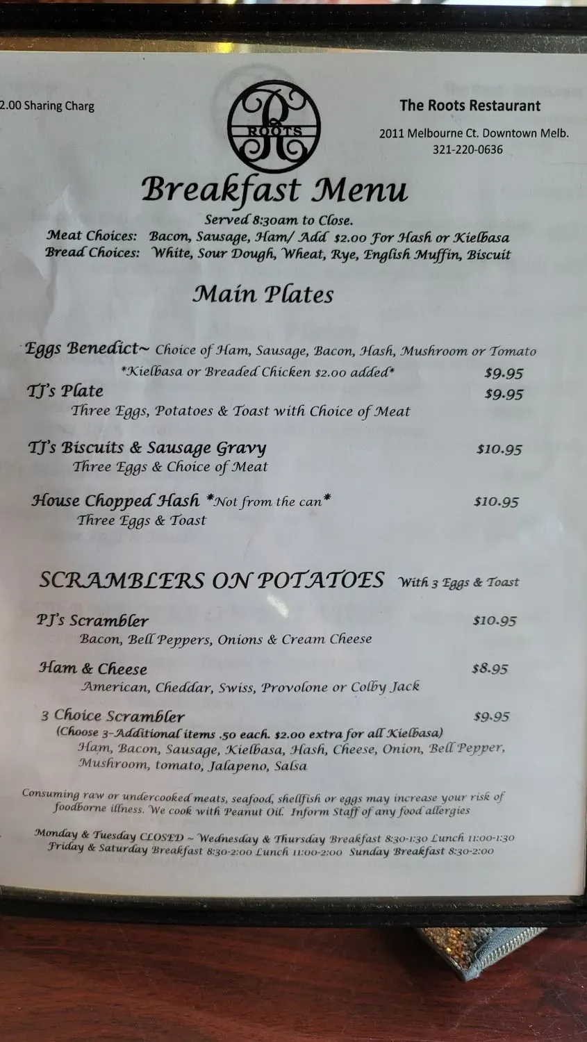 The Roots Restaurant Tavern Menu - Updated November 2025