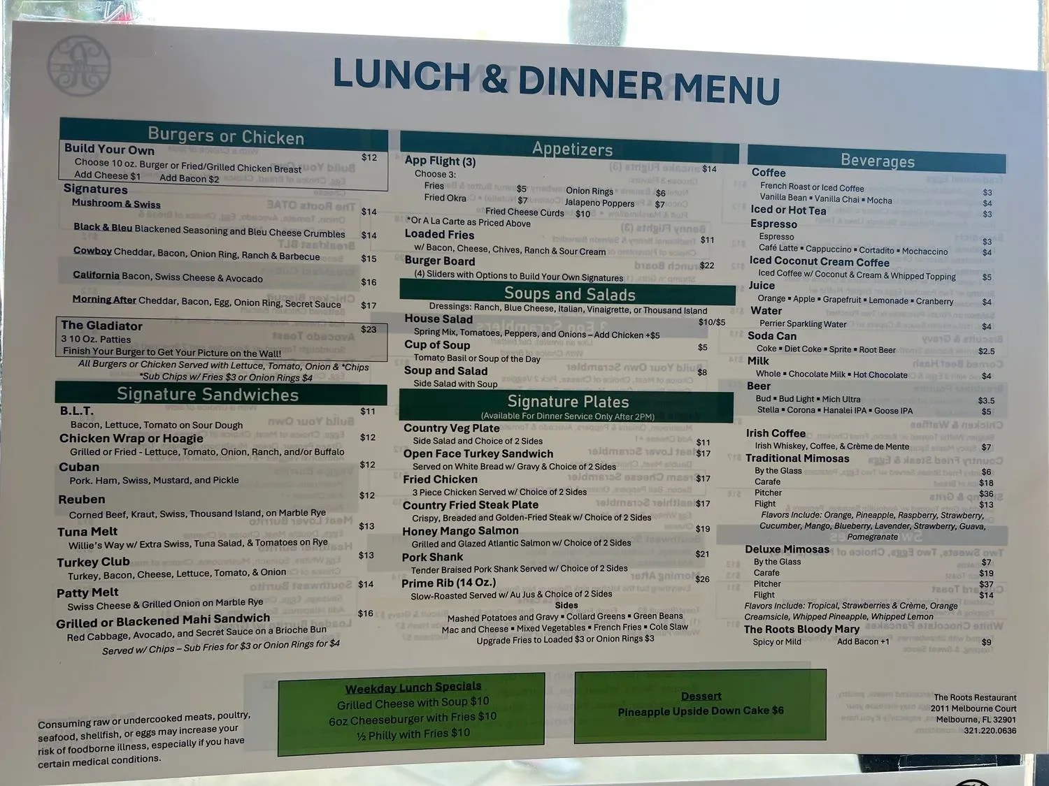 The Roots Restaurant Tavern Menu - Updated November 2025