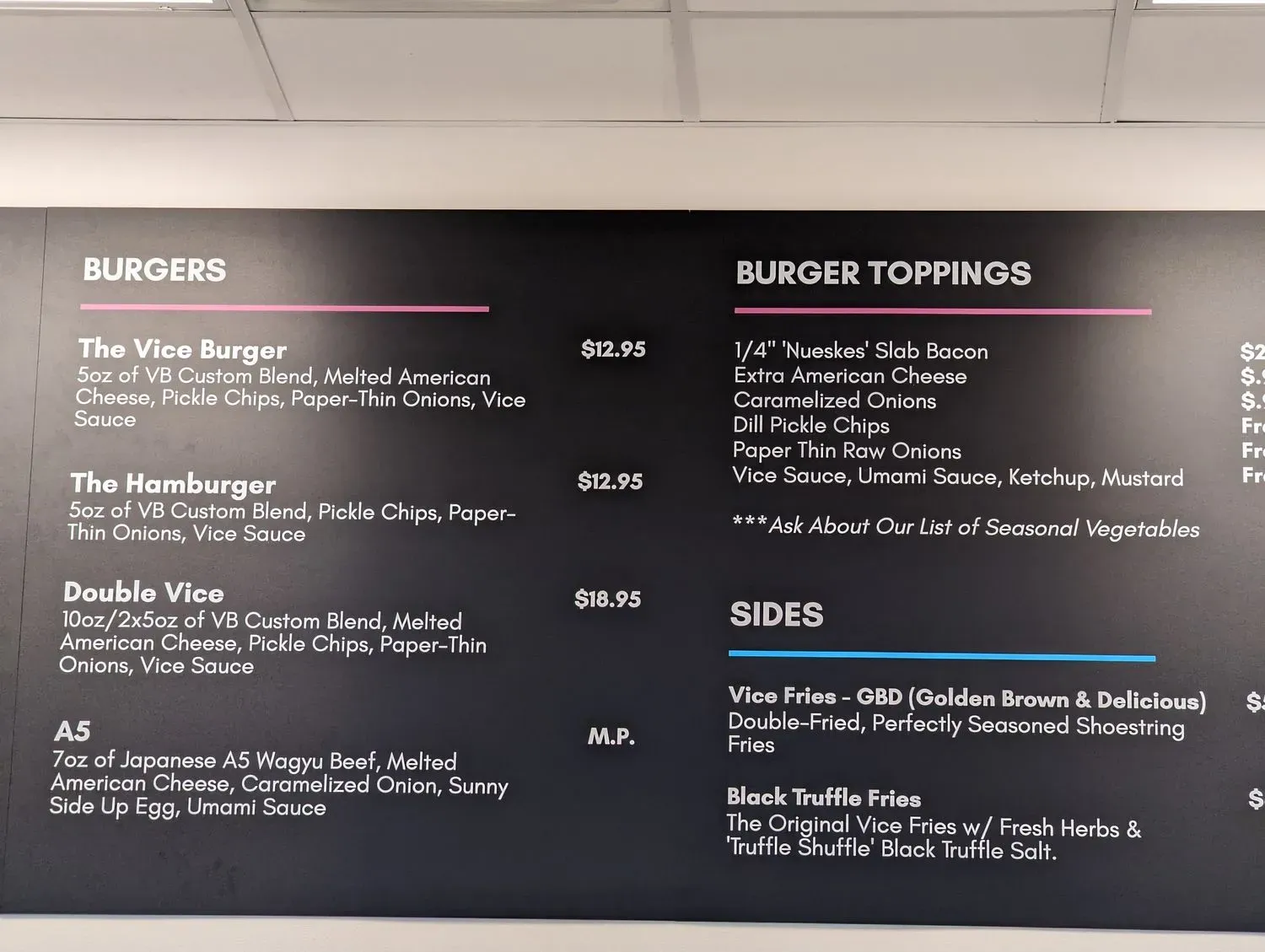 Vice Burger Miami Beach Menu - Updated November 2025